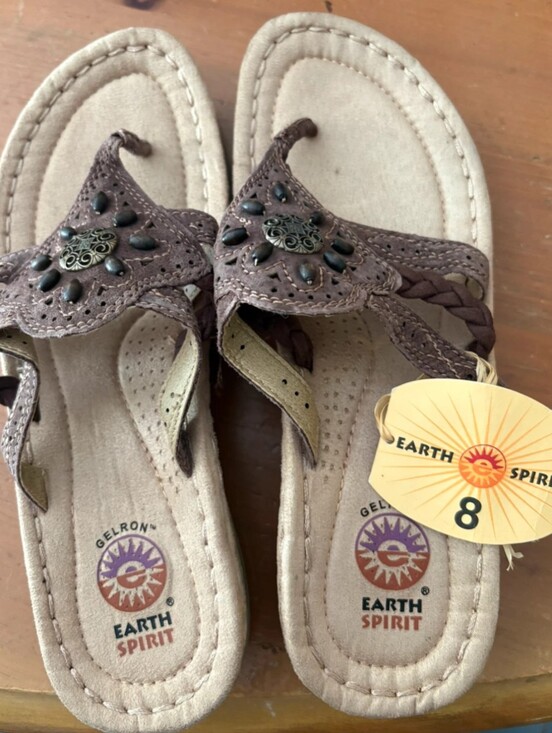 Earth Spirit Shoes - Earth Spirit Aimi Brown Embellished Thong Sandals Sz 8 NWT